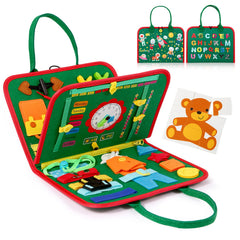 Hooku Busy Board front cover shows animal alphabet for early recognition and color exploration.