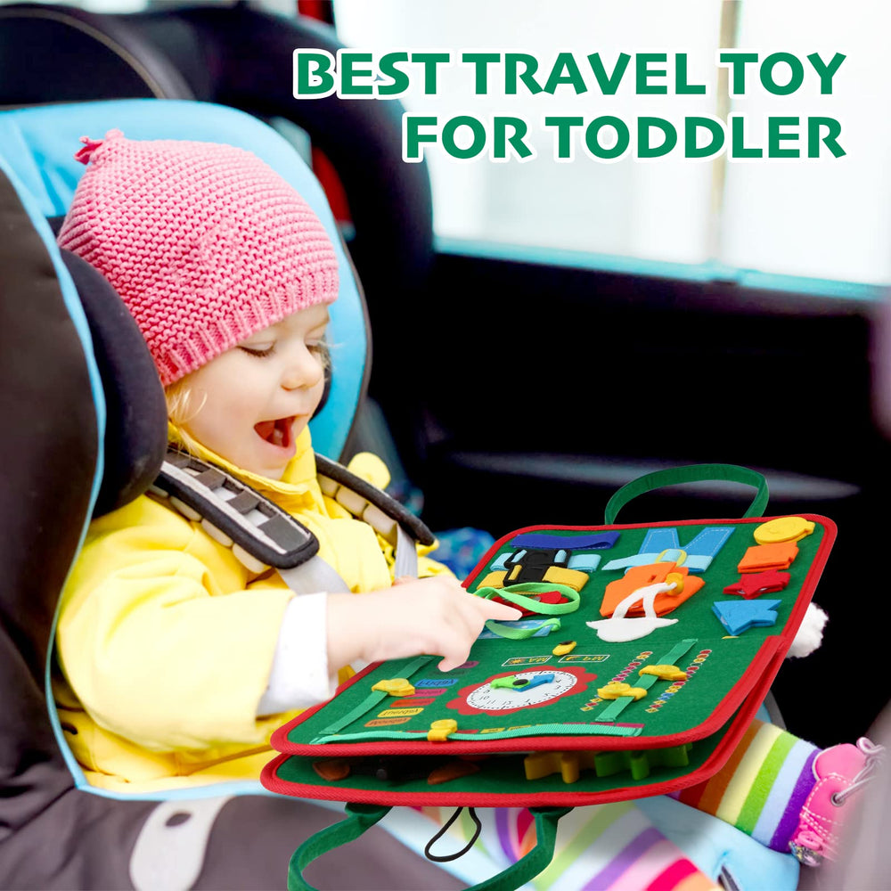 Hooku Busy Board shoe-lace and buttons build fine motor skills.