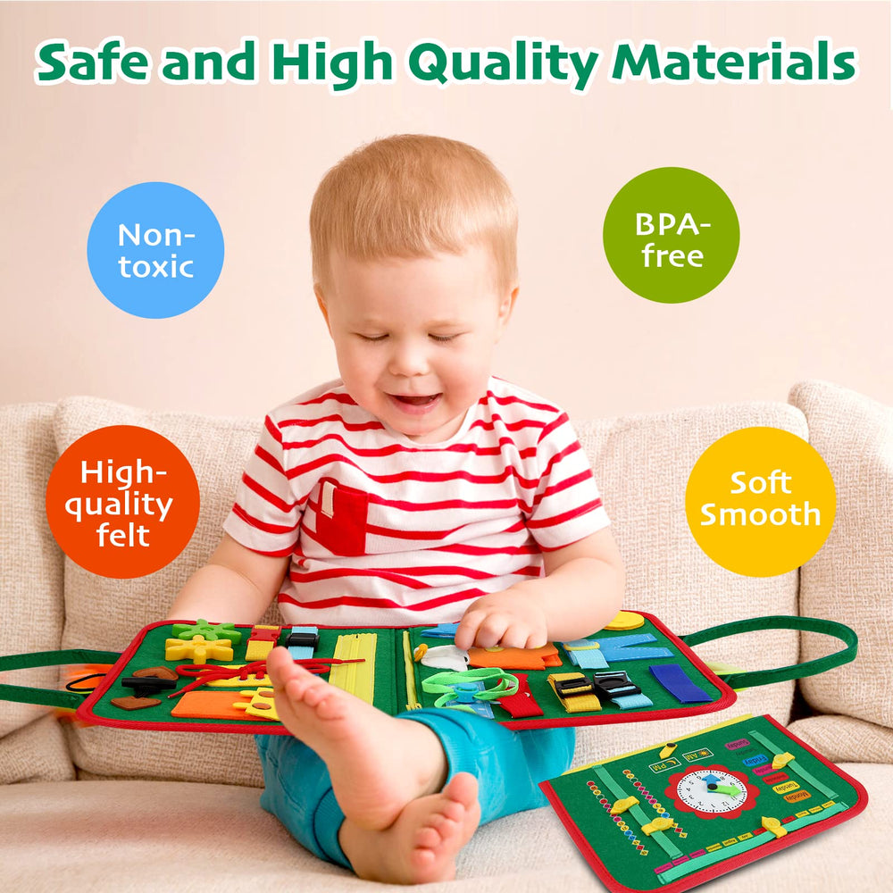Hooku Busy Board zipper activity supports tactile learning during play.