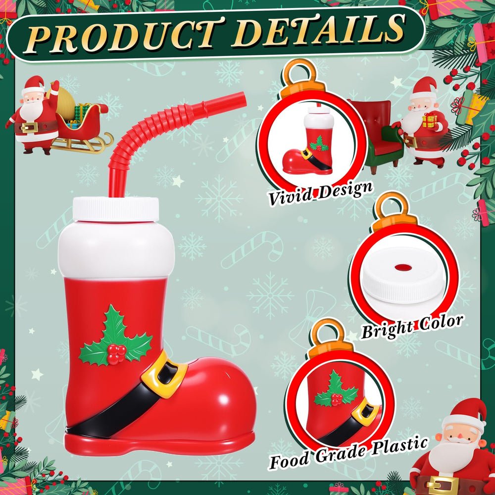 Hoolerry kids enjoy 10 oz cups designed as Santa boots with secure lids.