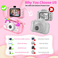 HOOMOON Unicorn Kids Camera USB charging cable included for quick recharges.