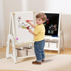 Hoopyosms art easel complete set includes magnets, letters, and markers.