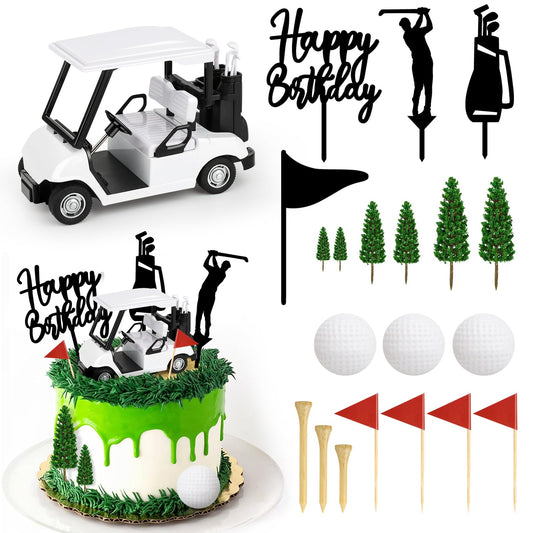 Hooqict white golf cart cake topper enhances cake presentation