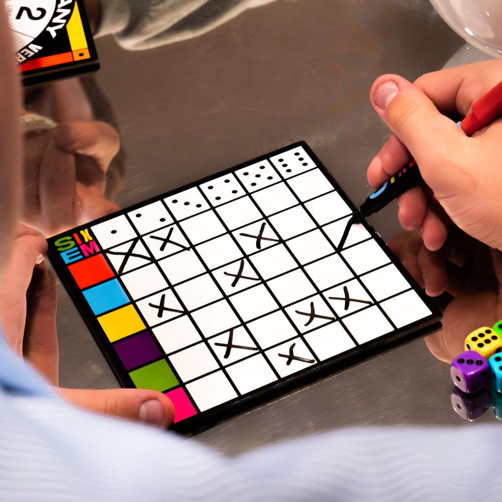 Family-friendly setup ready for a 15-30 minute Sixem game night session.