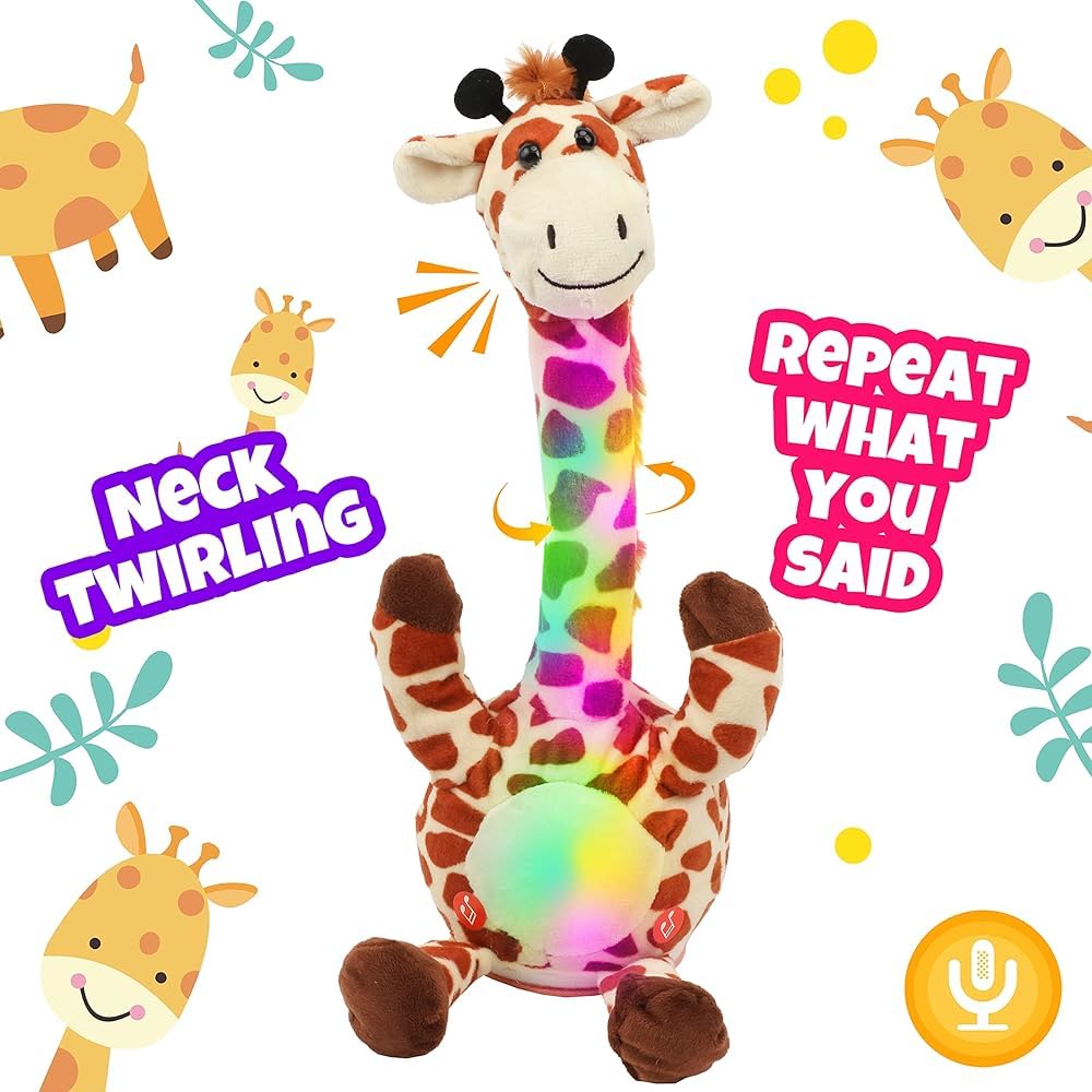 Hopearl Glowing Dancing Giraffe Toy front view with soft plush and engaging light-up display for engaging play.