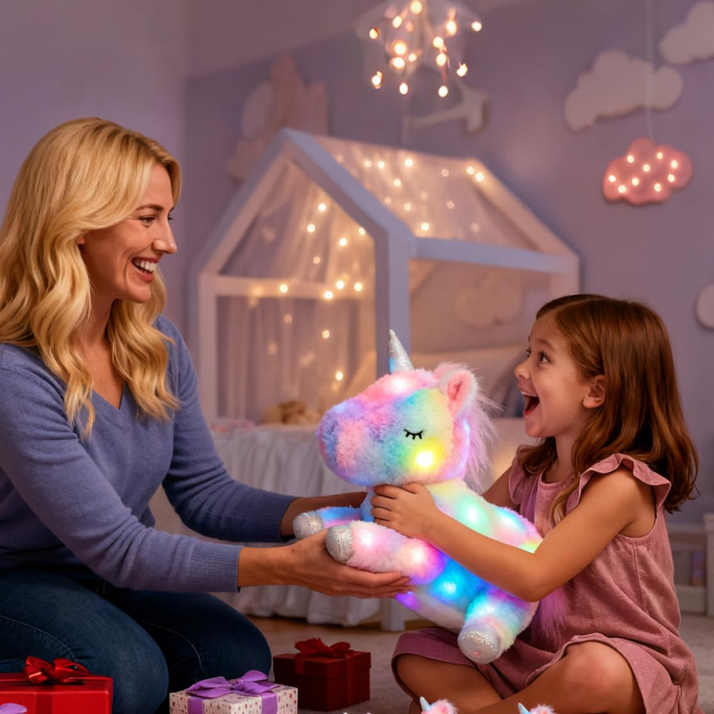 Hopearl LED plush unicorn family playset supports storytelling adventures