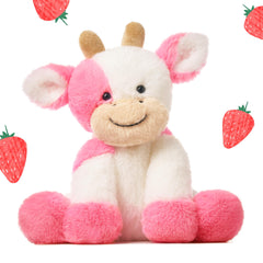 Hopearl plush cow toy in strawberry pink sits securely for steady play and hugs.