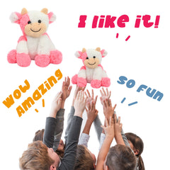 Hopearl kid-friendly plush cow with easy-care fabric stays soft with gentle washing.