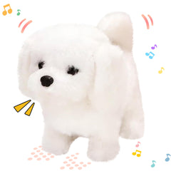 Hopearl walking dog bichon seven-inch in motion captivates toddlers during playtime.