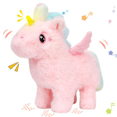 Hopearl walking unicorn 7-inch pink with moving legs for imaginative play.