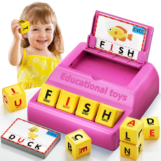 HOPEEYE Montessori letter tray with enlarged pink surface for easy word matching