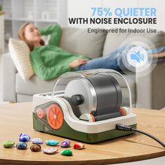 HopeRock Ultra Quiet Rock Tumbler Kit side panel with control settings for versatility.