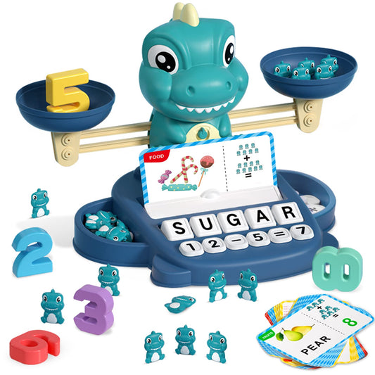 HOPEEYE dinosaur balance setup for hands-on early math learning.