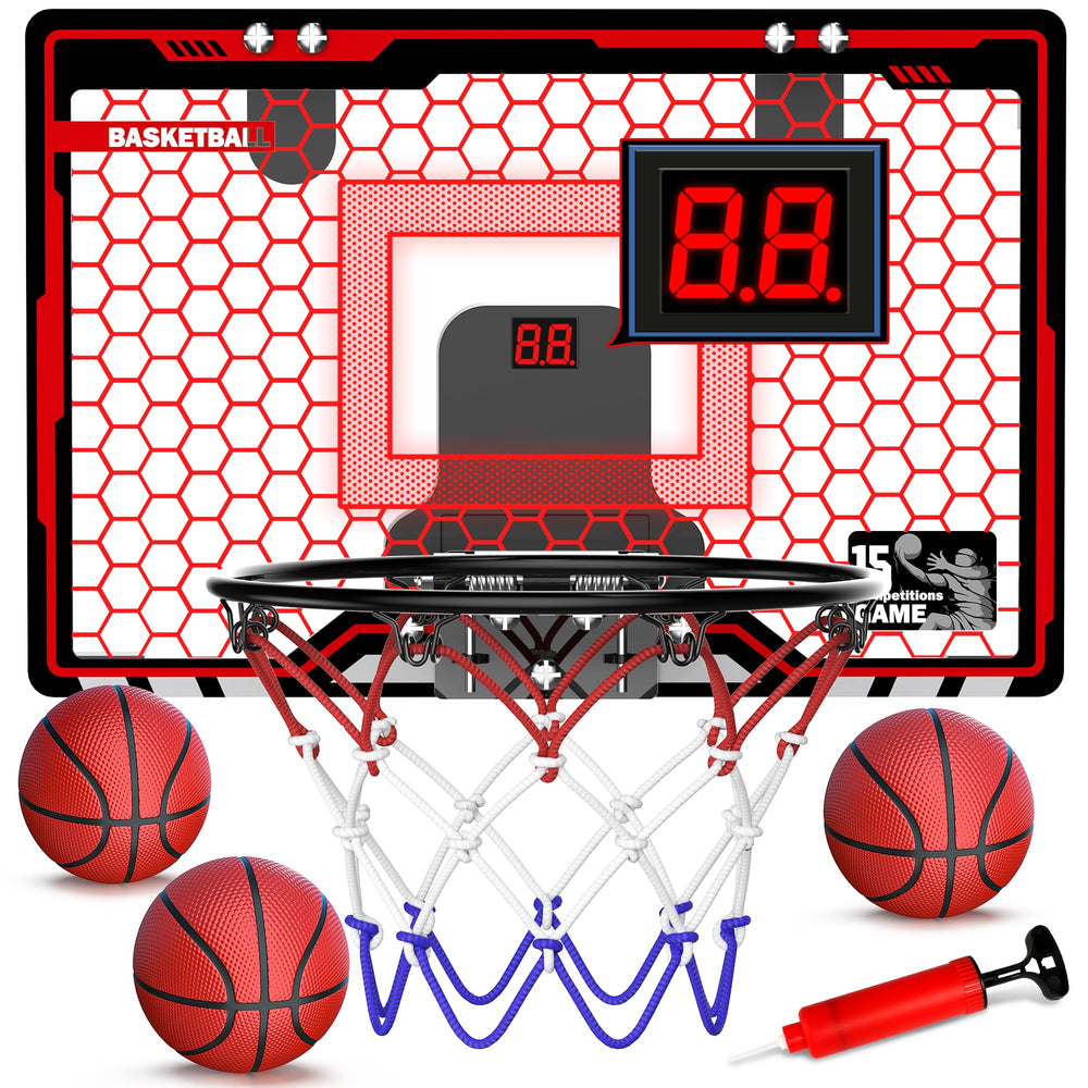 HopeRock indoor hoop with LED scoreboard for exciting play and instant goals.