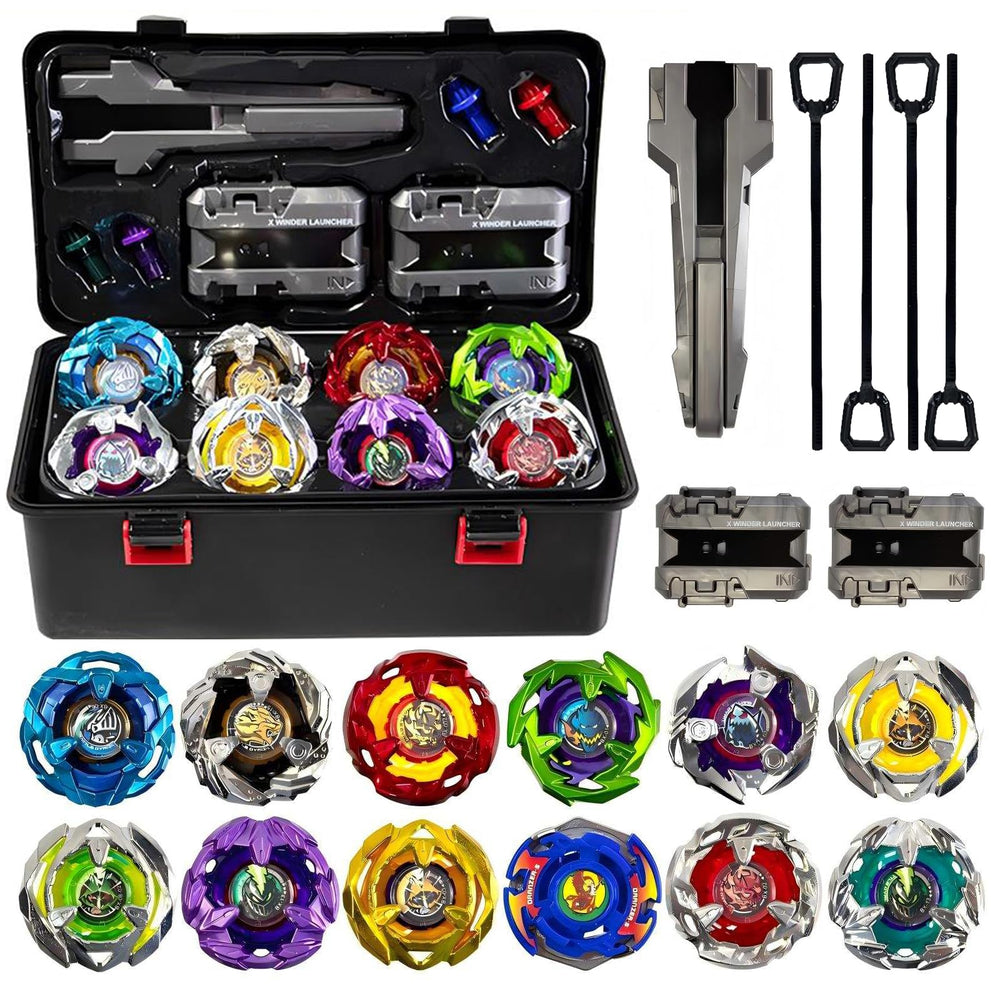 Hopture battle top set with 12 colorful tops for fast-paced duels.