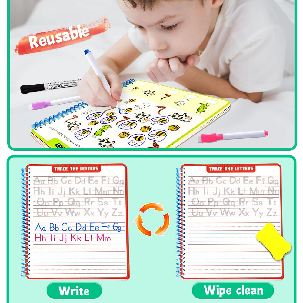 HOQEEWIPE preschool workbook with 40 pages supports structured skill-building