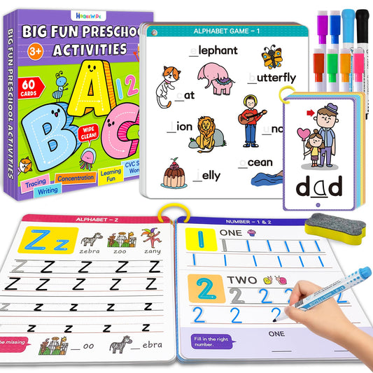 HOQEEWIPE busy book cover for preschool handwriting practice and early literacy at home.