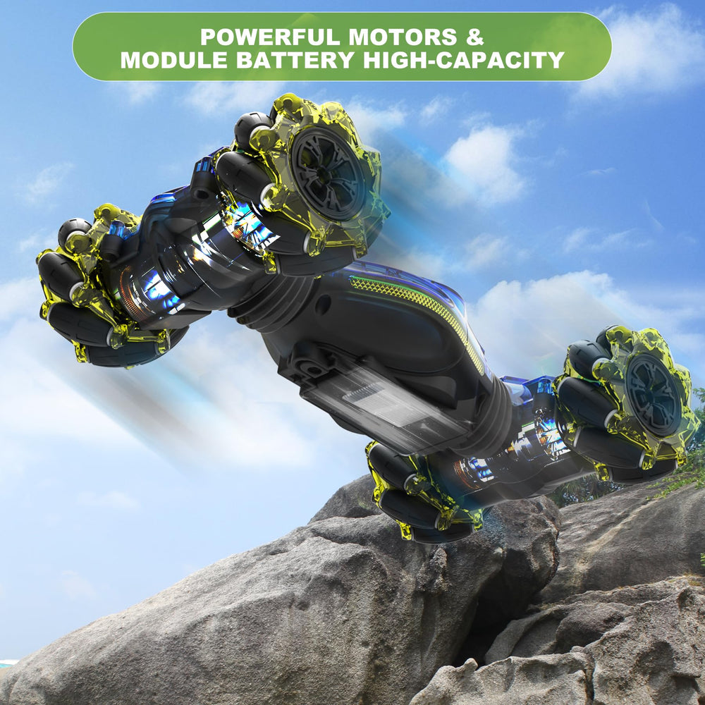 HOSHIPLAY Gesture RC Car performs 360 flips during fast-paced runs.