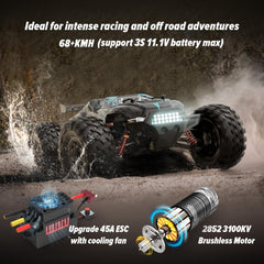 Hosim 1/10 off road RC car side profile showing rugged chassis and traction