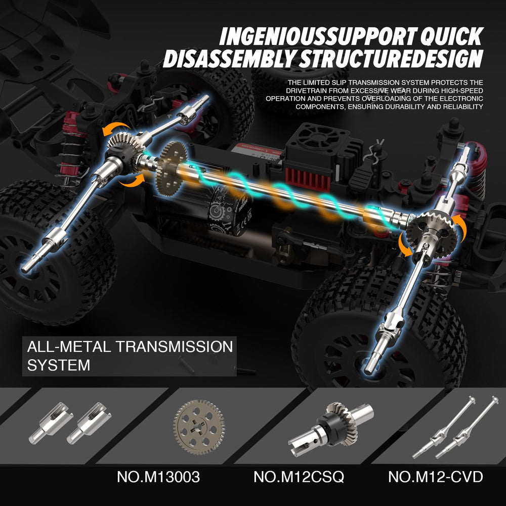 Hosim Brushless RC Buggy LED headlights for night driving realism.