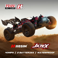 Hosim Brushless RC Buggy metal chassis close-up for durability and jumps.