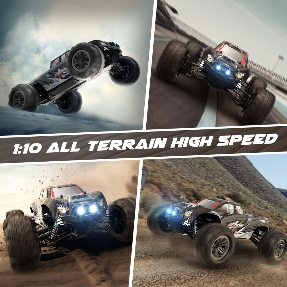 Hosim RC car in all-terrain setting for splashy puddles and grass tests.