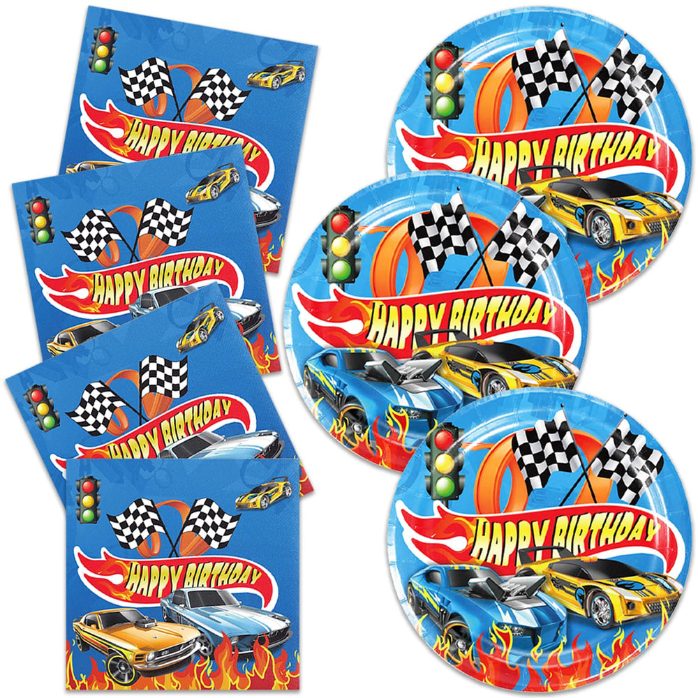 Hot Cars 7-inch plates featuring racing cars for a lively birthday table
