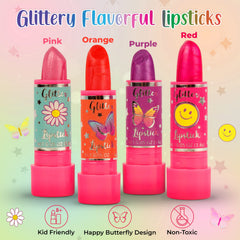 Hot Focus Toddler Makeup Kit shows four lipstick shades for gentle, kid-friendly color