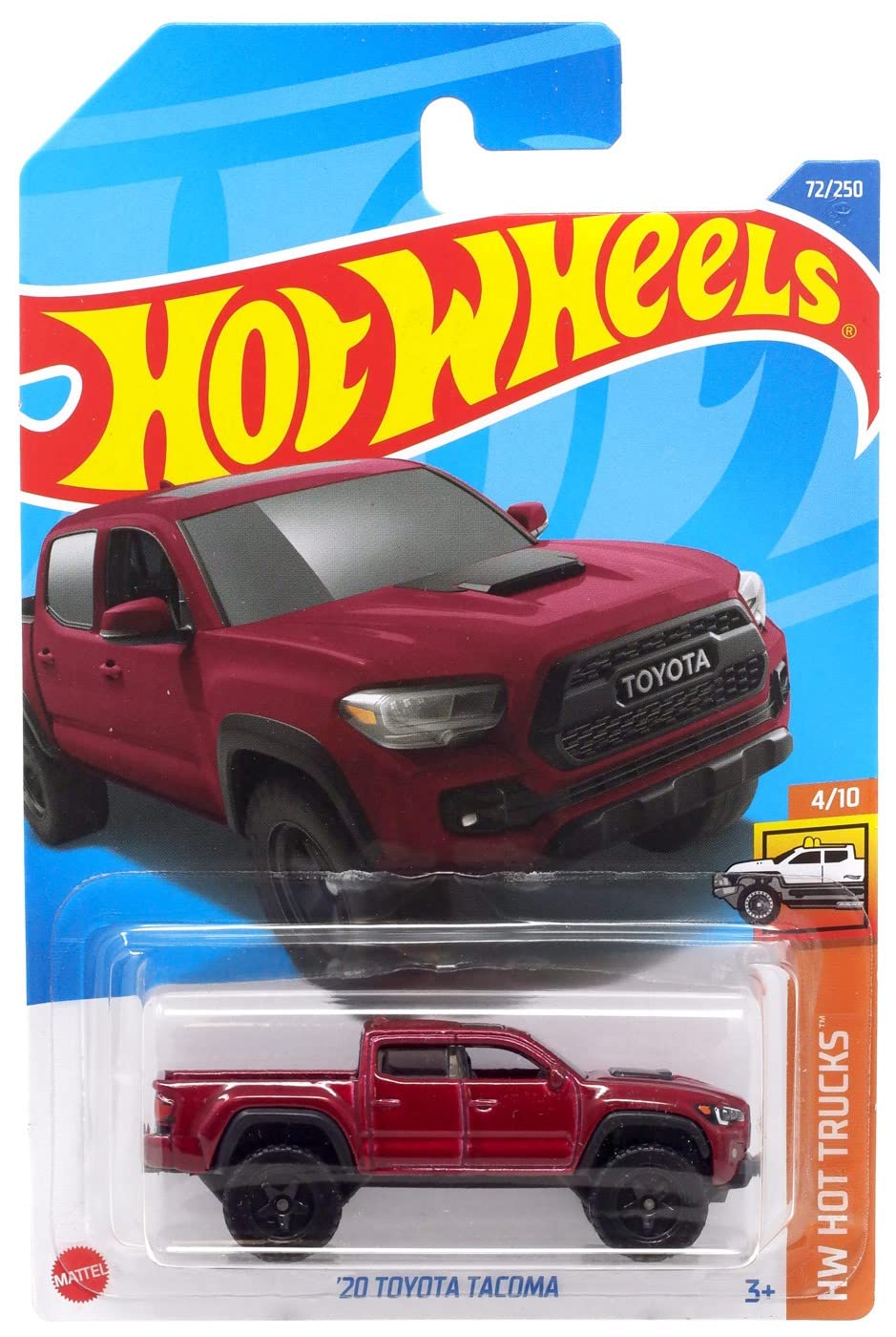 Hot Wheels 2020 Toyota Tacoma die-cast in red for display and collection.