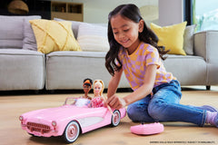 Hot Wheels Barbie Corvette front seats fit two dolls for adventures.