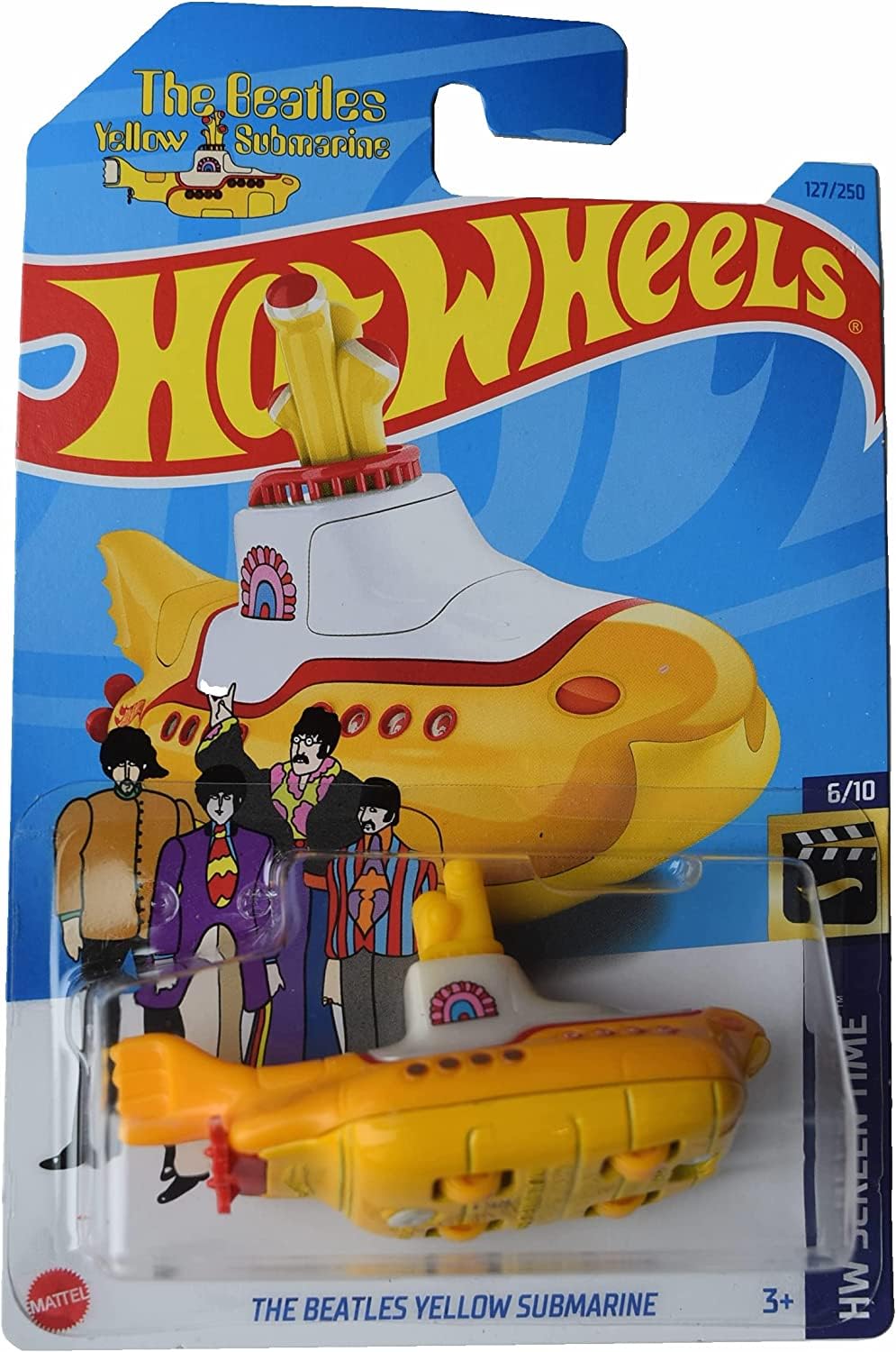 Hot Wheels Beatles Yellow Submarine side view, ideal for display and collection.