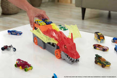 Hot Wheels City Dragon Launch Transporter mouth action sending cars into imaginative play.
