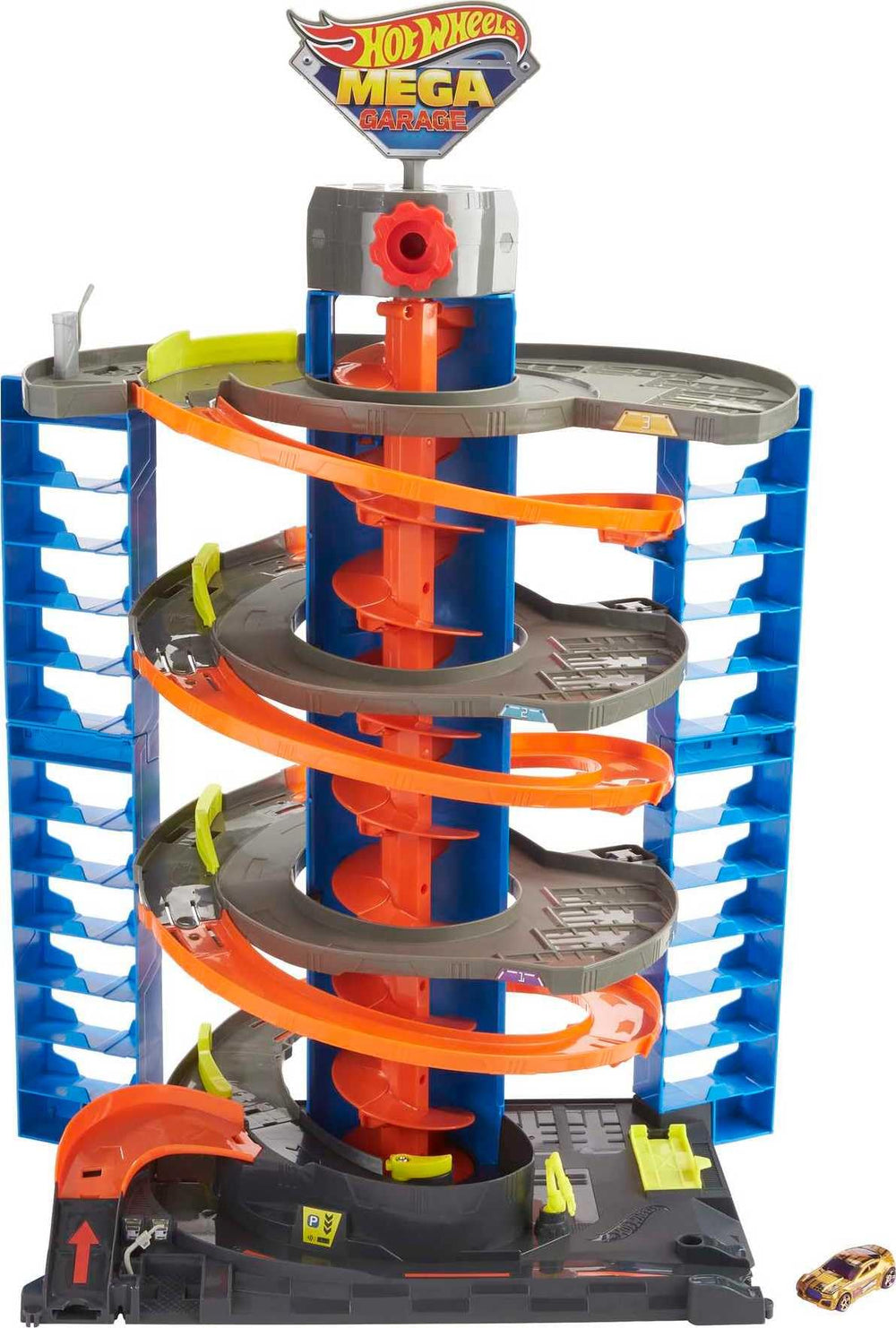 Hot Wheels City Mega Garage corkscrew elevator in action for imaginative play