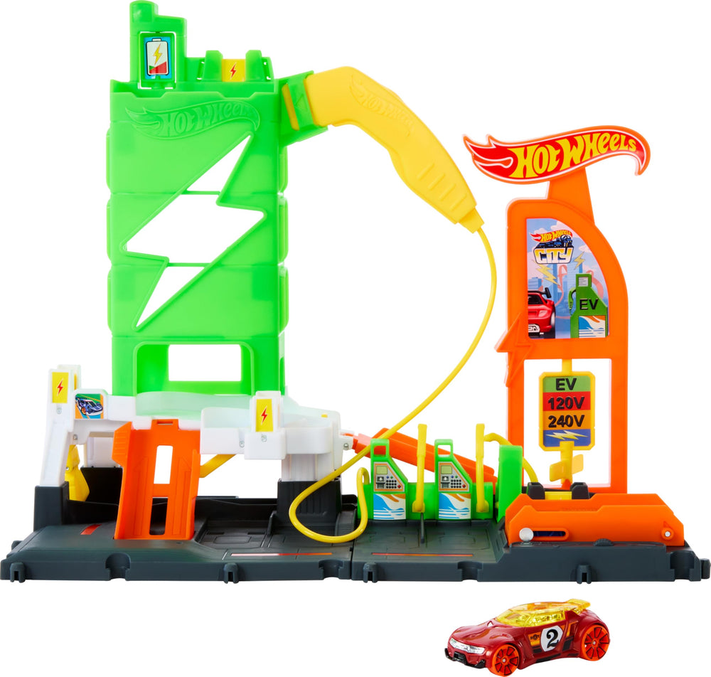 Hot Wheels City Track Set EV chargers activate dynamic features.