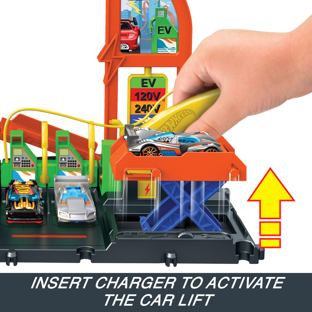 Hot Wheels City Track Set parking area holds ten cars.