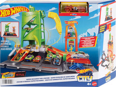 Hot Wheels City Track Set connects with other tracks for expanded play.