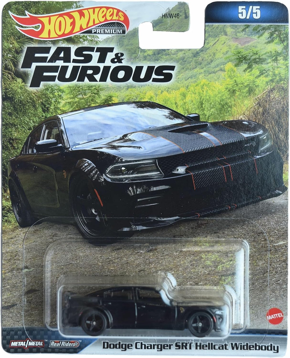 Hot Wheels Charger SRT Hellcat Widebody rear view; ready for display and imaginative play.