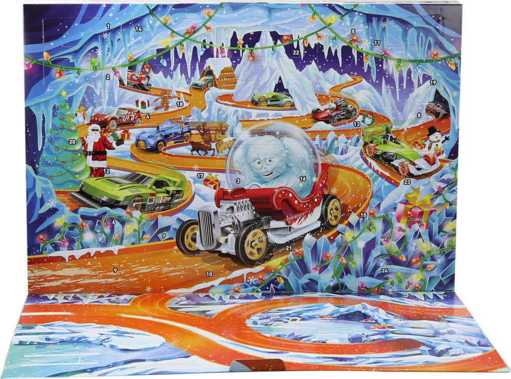 Hot Wheels exclusive snow globe car closeup with Yeti driver highlighting collectible charm
