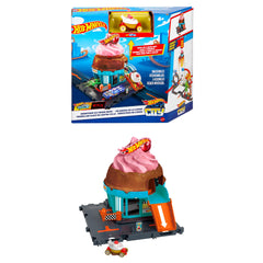 Hot Wheels HTN77 ice cream shop playset view inviting imaginative play