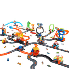 Hot Wheels logo spin mechanic enabling quick car movement through swirl
