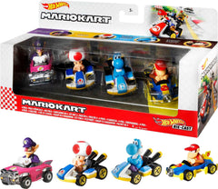 Hot Wheels Mario Kart 4-Pack front view featuring four character karts for imaginary race action.