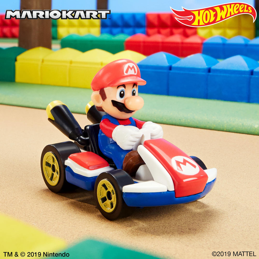 Hot Wheels Mario Kart Toad 1:64 die-cast toy supports imaginative racing stories.