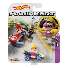 Hot Wheels Mario Kart Wario die-cast 1:64 packaged image, ready for gifting or display.