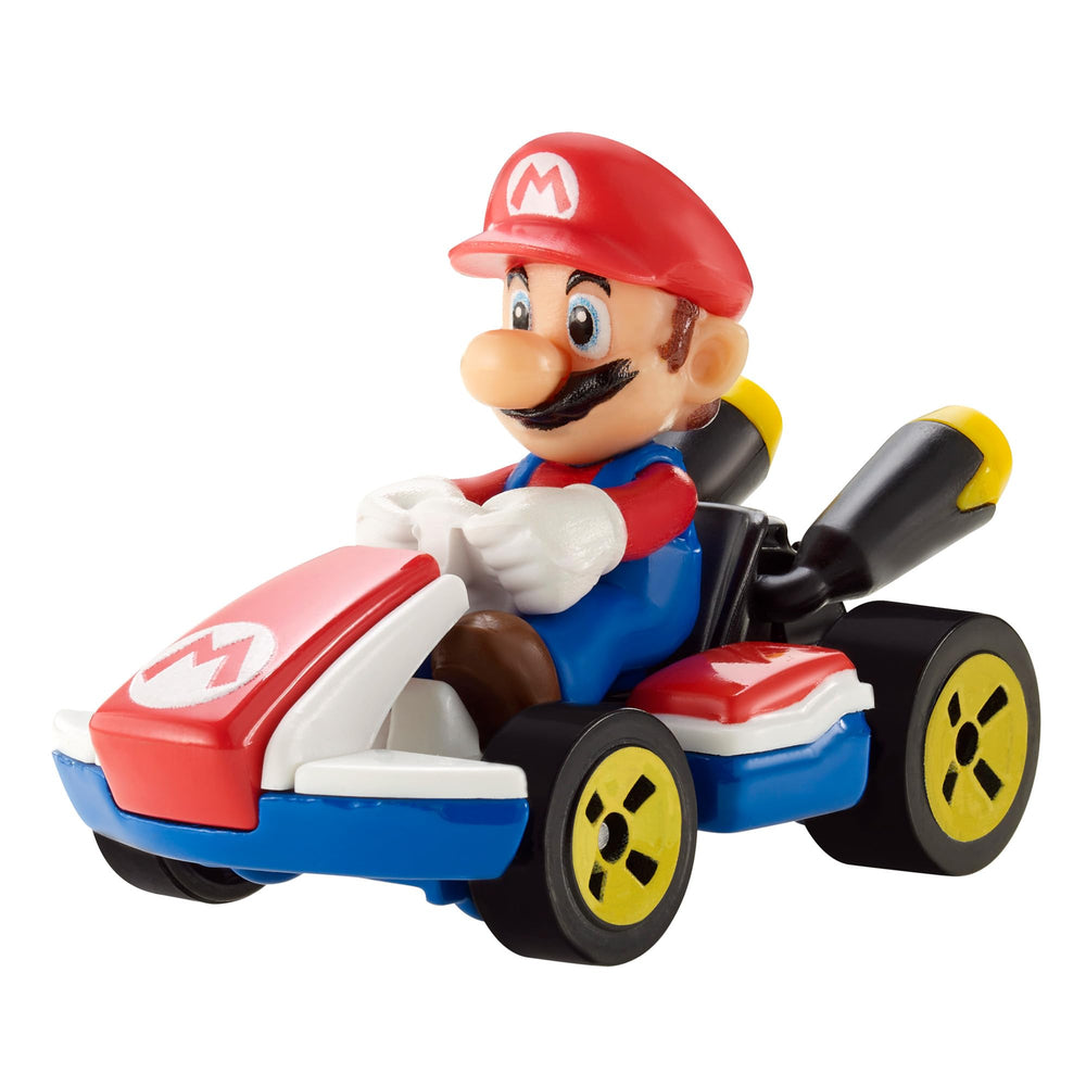 Hot Wheels Mario Kart Yoshi 1:64 die-cast figure adds vibrant color to your collection.