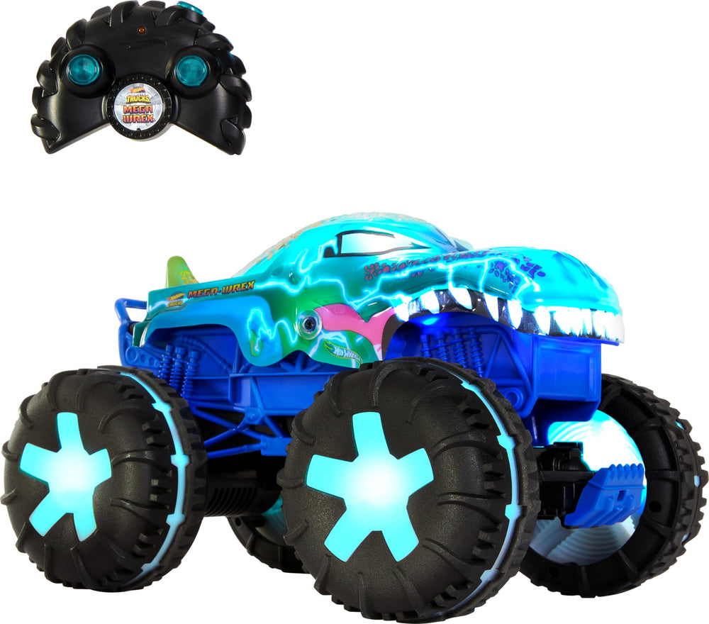 Hot Wheels Mega-Wrex alive RC truck lights up for immersive play.