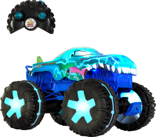 Hot Wheels Mega-Wrex alive RC truck lights up for immersive play.
