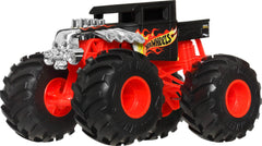 Hot Wheels Monster Trucks side view highlighting giant wheels for dramatic crashes and stunts.