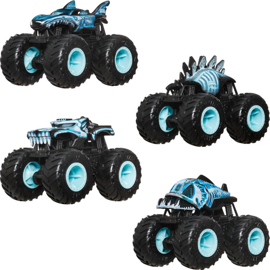 Hot Wheels Monster Trucks X-Ray 4-Pack window box display highlights collectible deco and easy gifting.