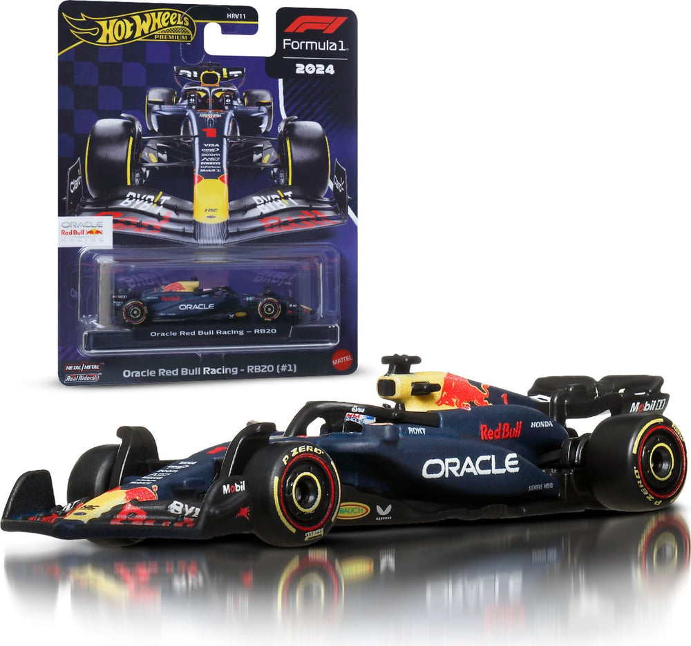 Hot Wheels Oracle Red Bull RB20 front view for collectors seeking authentic Formula 1 detail