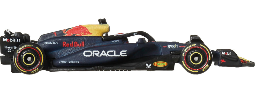 Hot Wheels Oracle Red Bull RB20 side profile emphasizing sleek aerodynamics for collection shots